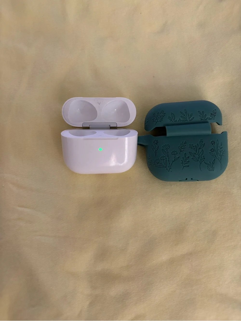 Apple White AirPods Pro Case with Teal Floral Silicone Cover